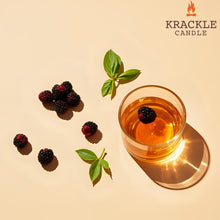 Load image into Gallery viewer, Krackle Candle | BlackBerry Bourbon | 16 oz Scented Candle with Natural Crackling Wooden Wick | Poured in The USA | Smooth Bourbon & BlackBerry Basil Fragrance
