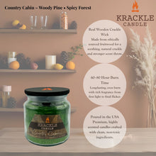 Load image into Gallery viewer, Krackle Candle | Country Cabin | 16 oz Scented Candle with Natural Crackling Wooden Wick | Poured in The USA | Woody Pine & Spicy Forest Fragrance
