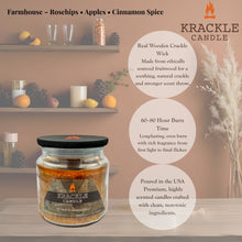 Load image into Gallery viewer, Krackle Candle | Farmhouse | 16 oz Scented Candle with Natural Crackling Wooden Wick | Poured in The USA | Rosehips, Apples & Cinnamon Spice Fragrance