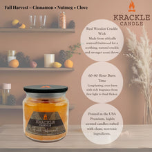 Load image into Gallery viewer, Krackle Candle | Fall Harvest | 16 oz Scented Candle with Natural Crackling Wooden Wick | Poured in The USA | Cinnamon, Nutmeg & Clove Fragrance