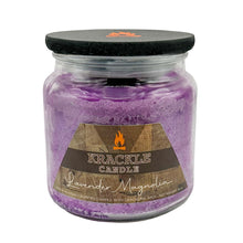 Load image into Gallery viewer, Krackle Candle | Lavender Magnolia | 16 oz Scented Candle with Natural Crackling Wooden Wick | Poured in The USA | Lavender & Magnolia Blossom Fragrance