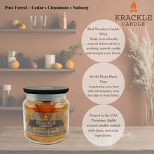 Load image into Gallery viewer, Krackle Candle | Pine Forest | 16 oz Scented Candle with Natural Crackling Wooden Wick | Poured in The USA | Cedar, Cinnamon & Nutmeg Fragrance