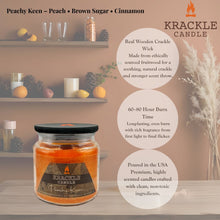 Load image into Gallery viewer, Krackle Candle | Peachy Keen | 16 oz Scented Candle with Natural Crackling Wooden Wick | Poured in The USA | Peach, Brown Sugar & Cinnamon Fragrance