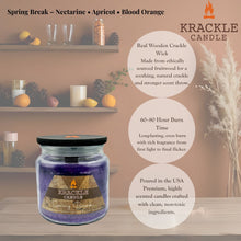 Load image into Gallery viewer, Krackle Candle | Spring Break | 16 oz Scented Candle with Natural Crackling Wooden Wick | Poured in The USA | Nectarine, Apricot & Blood Orange Fragrance
