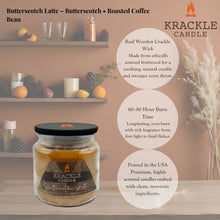 Load image into Gallery viewer, Krackle Candle | Butterscotch Latte | 16 oz Scented Candle with Natural Crackling Wooden Wick | Poured in The USA | Butterscotch &amp; Roasted Coffee Bean Fragrance
