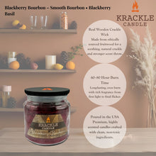 Load image into Gallery viewer, Krackle Candle | BlackBerry Bourbon | 16 oz Scented Candle with Natural Crackling Wooden Wick | Poured in The USA | Smooth Bourbon &amp; BlackBerry Basil Fragrance
