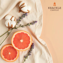 Load image into Gallery viewer, Krackle Candle | Chillax | 16 oz Scented Candle with Natural Crackling Wooden Wick | Poured in The USA | Sea Cotton, Grapefruit &amp; Lavender Fragrance

