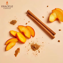 Load image into Gallery viewer, Krackle Candle | Peachy Keen | 16 oz Scented Candle with Natural Crackling Wooden Wick | Poured in The USA | Peach, Brown Sugar &amp; Cinnamon Fragrance
