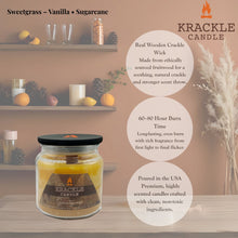 Load image into Gallery viewer, Krackle Candle | Sweetgrass | 16 oz Scented Candle with Natural Crackling Wooden Wick | Poured in The USA | Vanilla &amp; Sugarcane Fragrance
