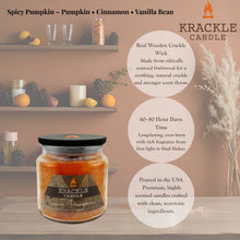Load image into Gallery viewer, Krackle Candle | Spicy Pumpkin | 16 oz Scented Candle with Natural Crackling Wooden Wick | Poured in The USA | Pumpkin, Cinnamon &amp; Vanilla Bean Fragrance
