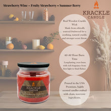 Load image into Gallery viewer, Krackle Candle | Strawberry Wine | 16 oz Scented Candle with Natural Crackling Wooden Wick | Poured in The USA | Fruity Strawberry &amp; Summer Berry Fragrance
