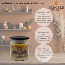 Load image into Gallery viewer, Krackle Candle | Vanilla Coffee | 16 oz Scented Candle with Natural Crackling Wooden Wick | Poured in The USA | Dark Roast Coffee &amp; Vanilla Cream Fragrance
